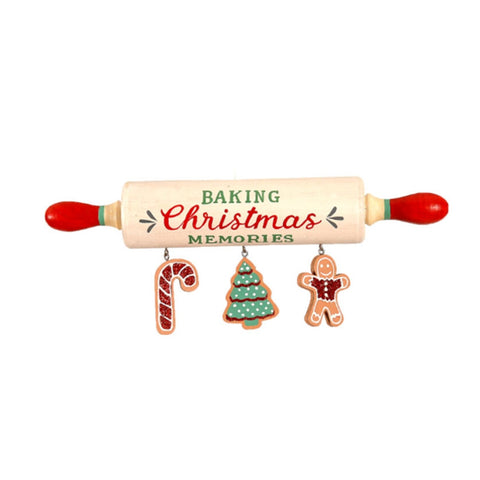VETUR Christmas wall decoration White rolling pin with wooden decorations 28 cm