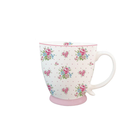 ISABELLE ROSE Mug breakfast cup MARIE DOTS white with pink flowers 430 ml