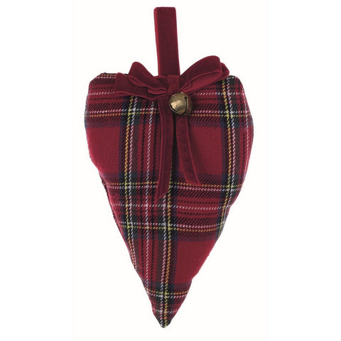 BLANC MARICLO' Heart with red TARTAN decorative Christmas bow 19x12 cm