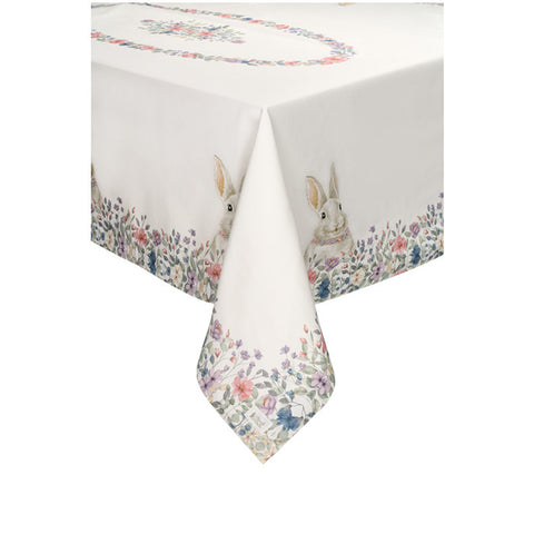 Nuvole di Stoffa Cotton tablecloth with flowers and rabbits "Bunny" 140×180 cm