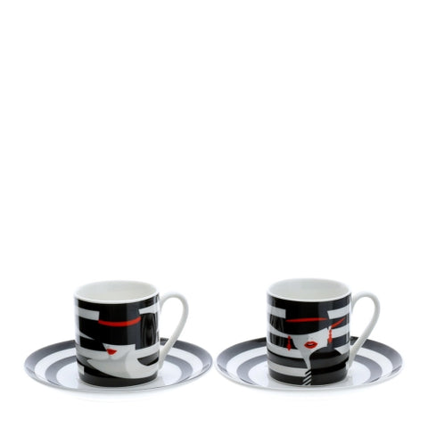 Hervit Coffret 2 tasses à café en porcelaine + coffret cadeau "Fashion Lola" 6 cm