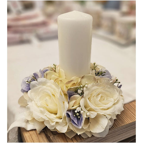 Fiori di Lena Candle holder with ivory/lilac roses made in Italy D17xH15 cm