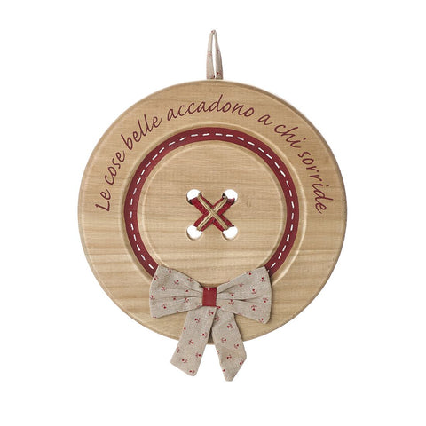 NUVOLE DI STOFFA Fuori porta bottone con dedica e fiocco natalizio legno Ø29 cm