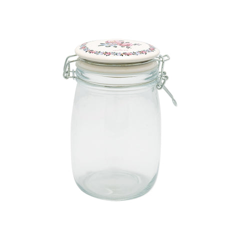 GREENGATE MADISON glass container jar with white flower cap 1L