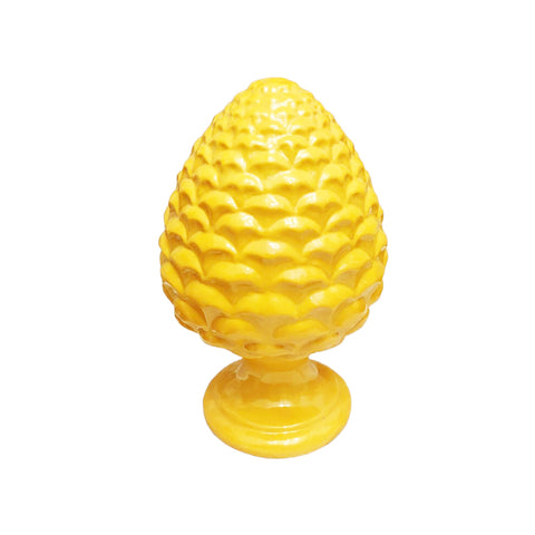 SBORDONE Pomme de pin en porcelaine jaune décor porte-bonheur H19 cm