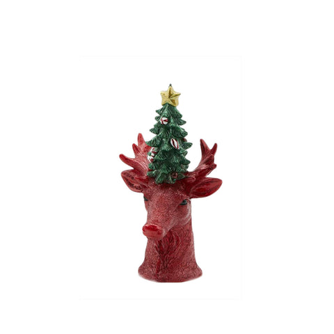 EDG Christmas candle with reindeer and tree red green scented decoration Ø10 H20 cm