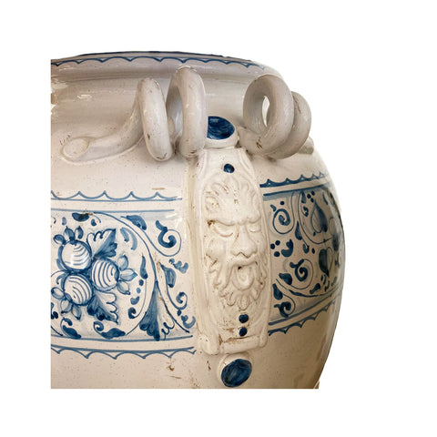 LEONA Porte-parapluie IMPERIA vase en céramique blanche et décors bleus 37x48cm