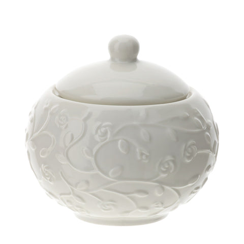 HERVIT White porcelain sugar bowl with romance relief decoration Ø9xH8,5CM