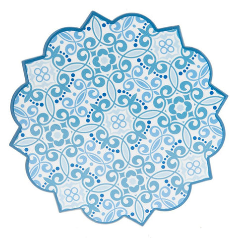 Clayre &amp; Eef Dessous de plat rond en céramique avec fleurs bohème blanc/bleu D20x1 cm