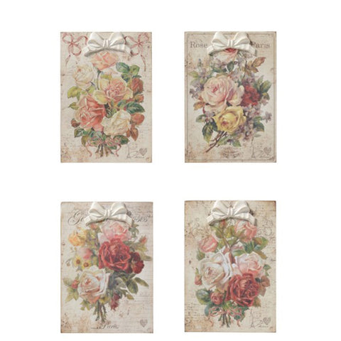 L'arte di Nacchi Quadro da parete con fiori colorati e fiocco in rilievo effetto anticato in MDF e pasta di legno, Vintage Shabby Chic 4 varianti