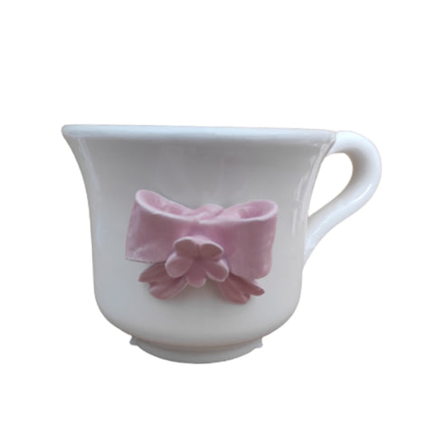 NALI' Tasse à thé en porcelaine noeud rose en relief 10x9cm LF32ROSA