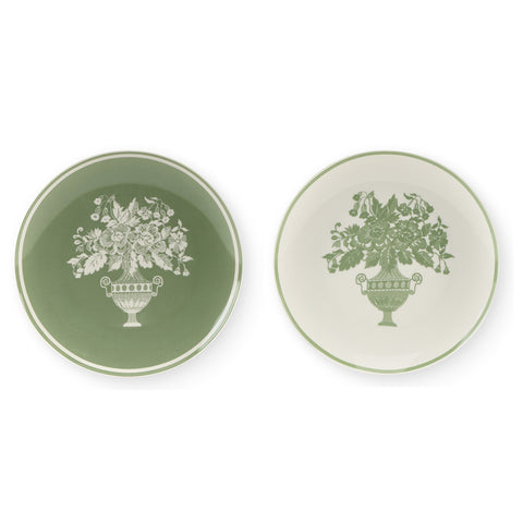 FABRIC CLOUDS Dessert plate with white / green flowers in New Bone China Chloe porcelain 2 variants