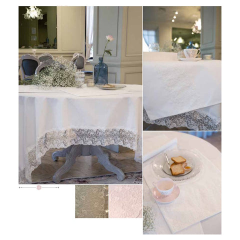 L'ATELIER 17 Rectangular kitchen tablecloth in cotton with lace, Shabby Chic "Cloe" 160x270 cm 3 variants