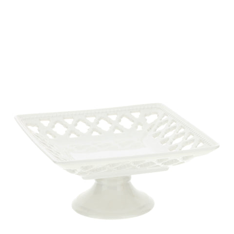 HERVIT Square pocket emptier in white perforated porcelain 20x20x9 cm
