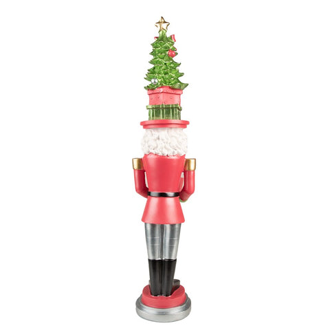 Clayre &amp; Eef Décoration de Noël casse-noix rouge avec sapin en polyrésine 12x11x51 cm