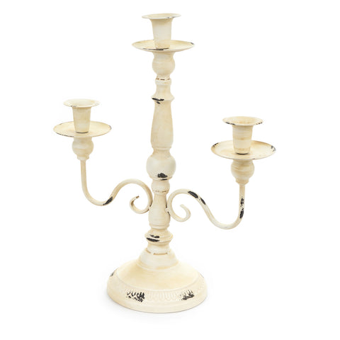 FABRIC CLOUDS Antiqued ivory metal candlestick 3 lights 35x15,8x41 cm
