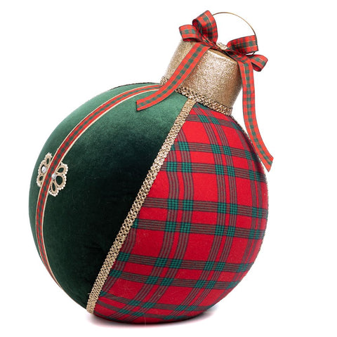 GOODWILL Grande boule de Noël en tissu vert et rouge D51 cm