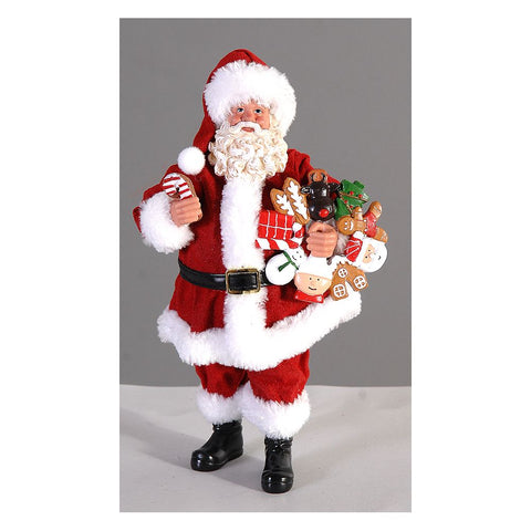 Figurine VETUR Père Noël avec bonbons et biscuits en résine et tissu H28 cm
