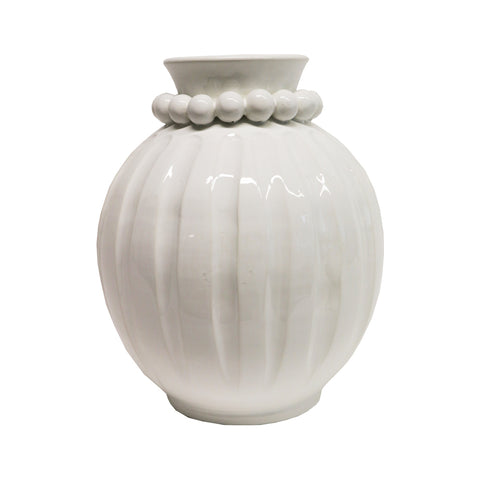 VIRGINIA CASA Vaso a palla con perle Shabby Chic in ceramica bianco made in italy Ø29 H36 cm