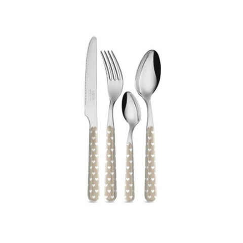 NEVA CUTLERY 24-piece steel cutlery set with dove gray and white hearts decoration
