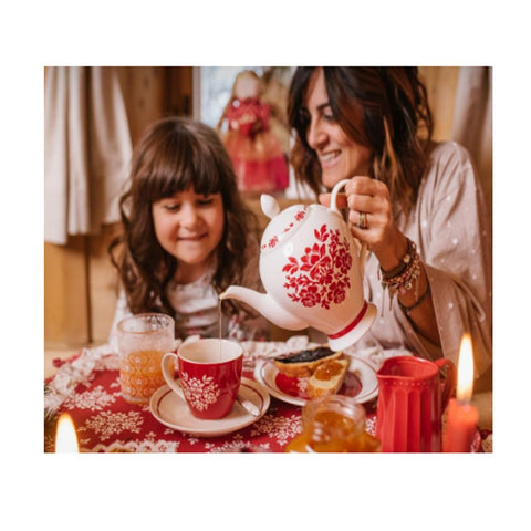 NUAGES DE TISSU Tasse et soucoupe en porcelaine FAVOLE 2 variantes blanc rouge Ø8,5x12,5 cm