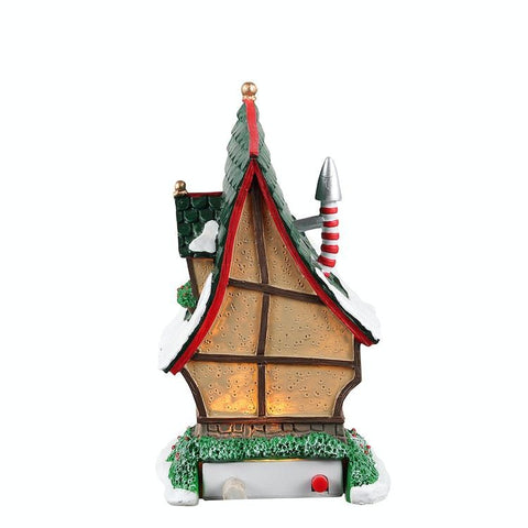 LEMAX Elf house with "ELF LANE 4" lights in the shape of a spike for your Christmas village