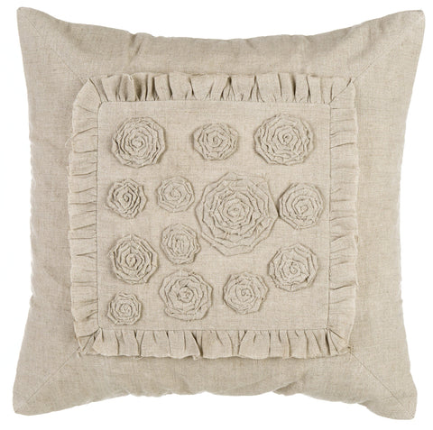 BLANC MARICLO Decorative cushion with small roses GRETA GARBO linen and cotton 40x40cm A28563