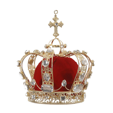 VETUR Crown decoration with cross red velvet gold metal H21 cm