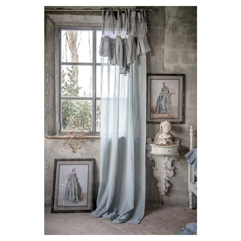 Blanc Mariclò Set of two light blue linen blend curtain panels "DENTELLE"