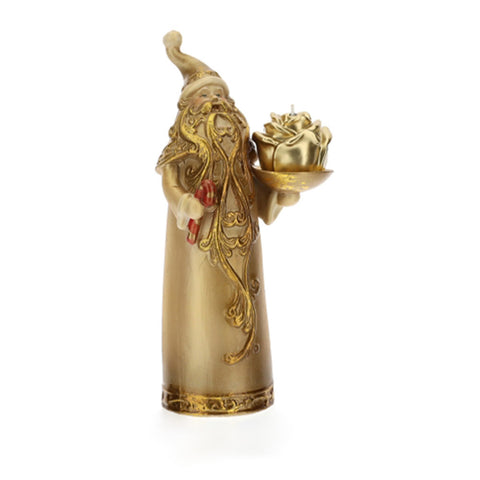 HERVIT Grande décoration de Noël Père Noël en porcelaine dorée avec bougie h22 cm