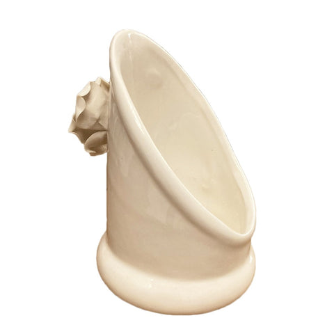 COLLECTION AD REM Petit porte-gobelet en porcelaine blanche avec rose Ø8 H13 cm