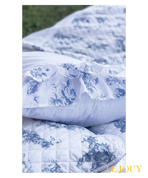 L'ATELIER 17 Parure de lit simple printemps, Boutis d'été en pur coton à fleurs "Jardin - Le Jouy" produit artisanal cousu main Made in Italy 2 variantes