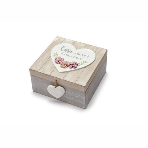FABRIC CLOUDS Wooden CASA decorative box with heart 16x16 cm TXP20670