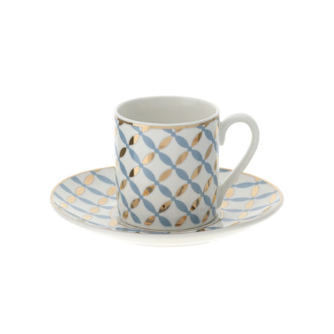 Hervit Set due tazzine caffè in porcellana blu/oro "Vlk Design" 12x6 cm
