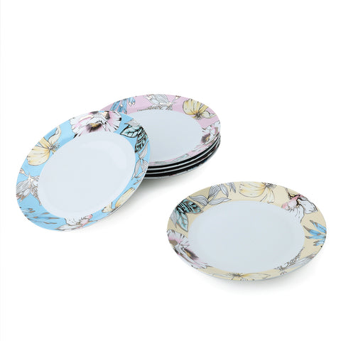 HERVIT Set 6 flat plates in gift box BLOSSOM colored porcelain Ø27 cm