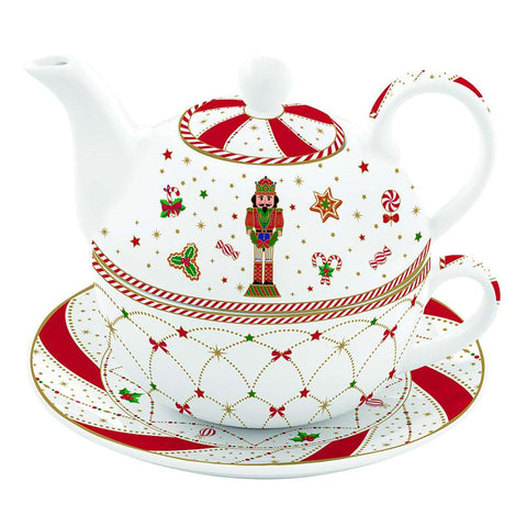 Easy Life Porcelain Christmas teapot + cup "Nutcracker Twist"