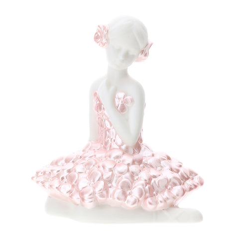 HERVIT Statuina ballerina fiorella in porcellana rosa con luce led Biscuit 12cm