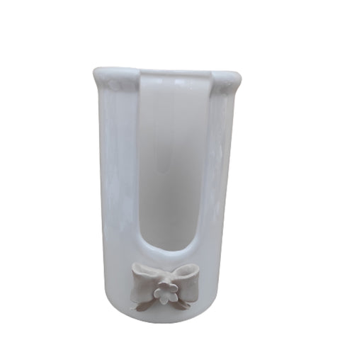 NALI' Glass holder with bow beige capodimonte porcelain Ø10x20cm BEIGELS18