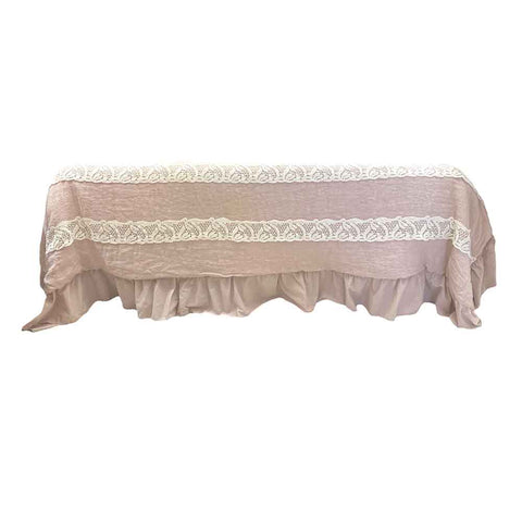 Charming Pink double bed quilt with white lace details cotton linen blend 260x260cm