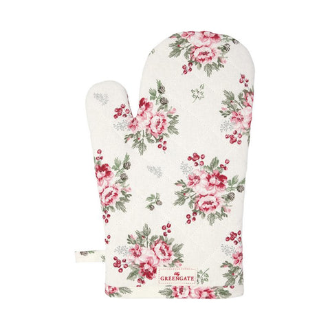 GREENGATE Oven glove with flowers CHARLINE white polyester 18x28 cm