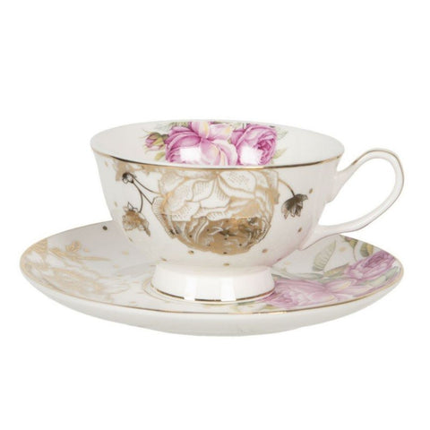 CLAYRE &amp; EEF Set 2 tasses à thé avec soucoupe en porcelaine rose 200 ml Ø15x7 cm