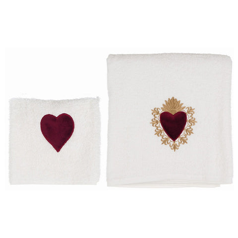 BLANC MARICLO Set 2 asciugamani da bagno con cuore rosso 30x50 e 50x80 a3008799rs
