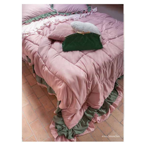 L'ATELIER 17 Double quilt flounces and ruffles CLOUD ROUCHE mauve pink / green 260x260cm