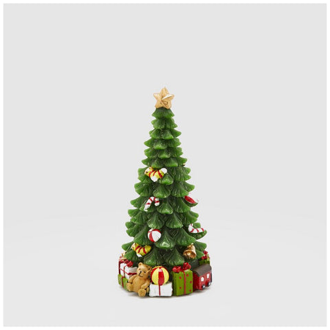 EDG Green wax Christmas tree candle with gifts H12.5 cm