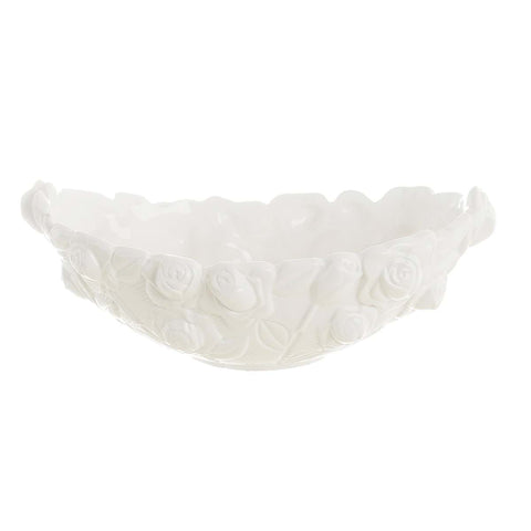 BLANC MARICLO' Coupe ovale avec roses en relief en céramique blanche 25x26x9 cm