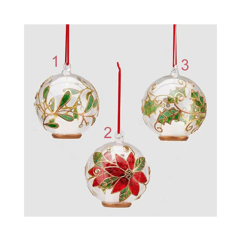 EDG Enzo de Gasperi Boule de Noël avec LED, boule en verre décorée pour sapin D12 cm 3 variantes (1pc)