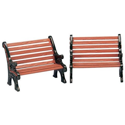 LEMAX Set 2 park benches for Christmas village brown plastic 3,5x9x3,5 cm