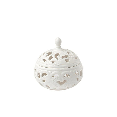HERVIT Openwork container with baroque lid in white porcelain Ø13x13cm
