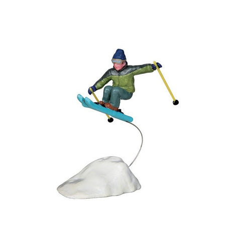 LEMAX Statuina sciatore in aria per villaggio di Natale poliresina 5,5x3,7x10 cm