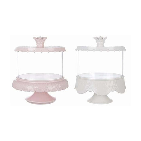 BLANC MARICLO' Alzata per dolci con coperchio in vetro bianco e rosa H22cm A30142
